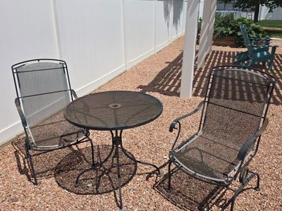 Used Metal Patio Dining Set - 2 Chairs & Round Table - Black Outdoor Furniture