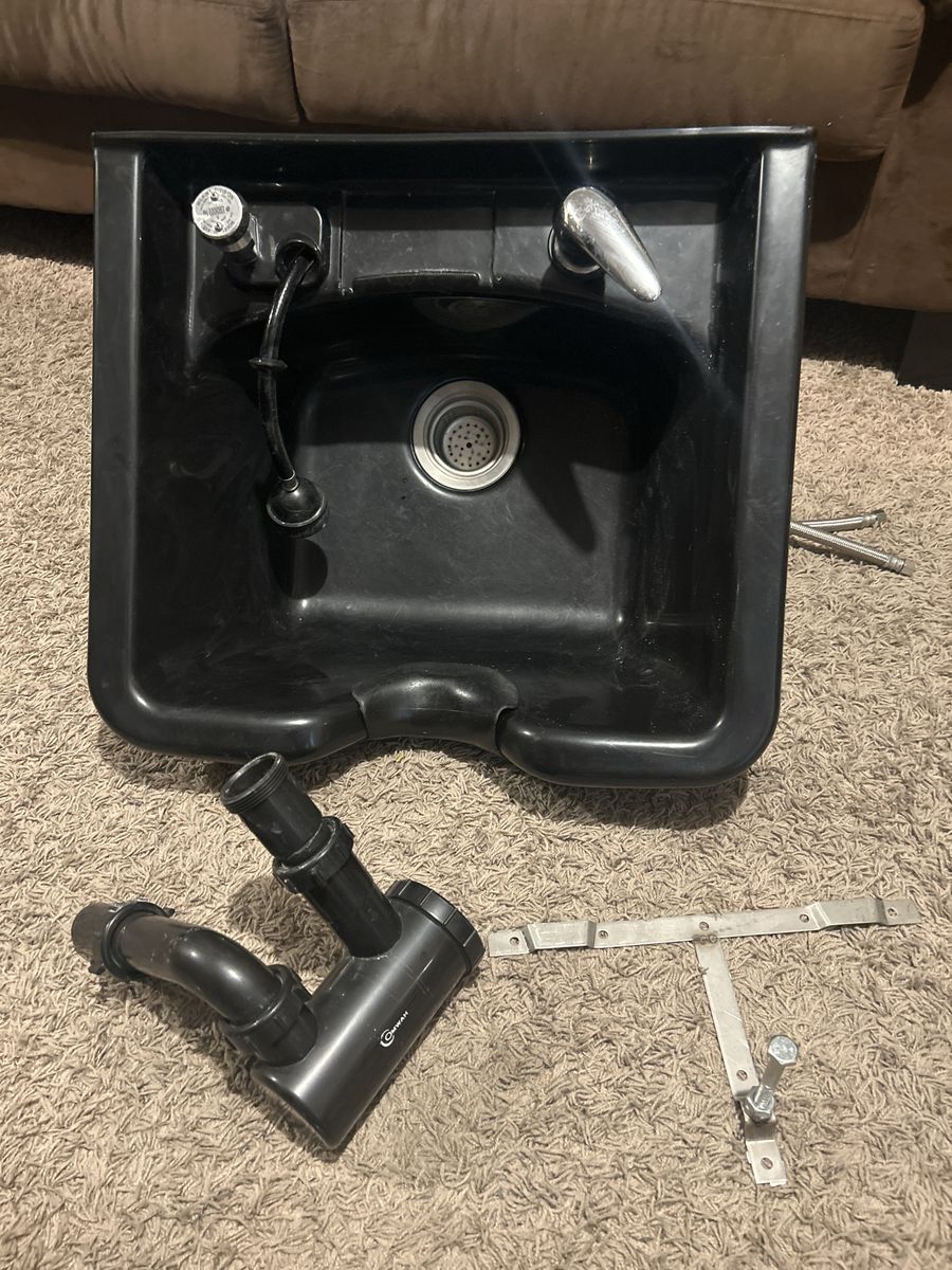 Black Shampoo Bowl Sink with Faucet and Plumbing Hardware