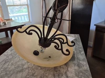 Antique bronze chandelier and island light