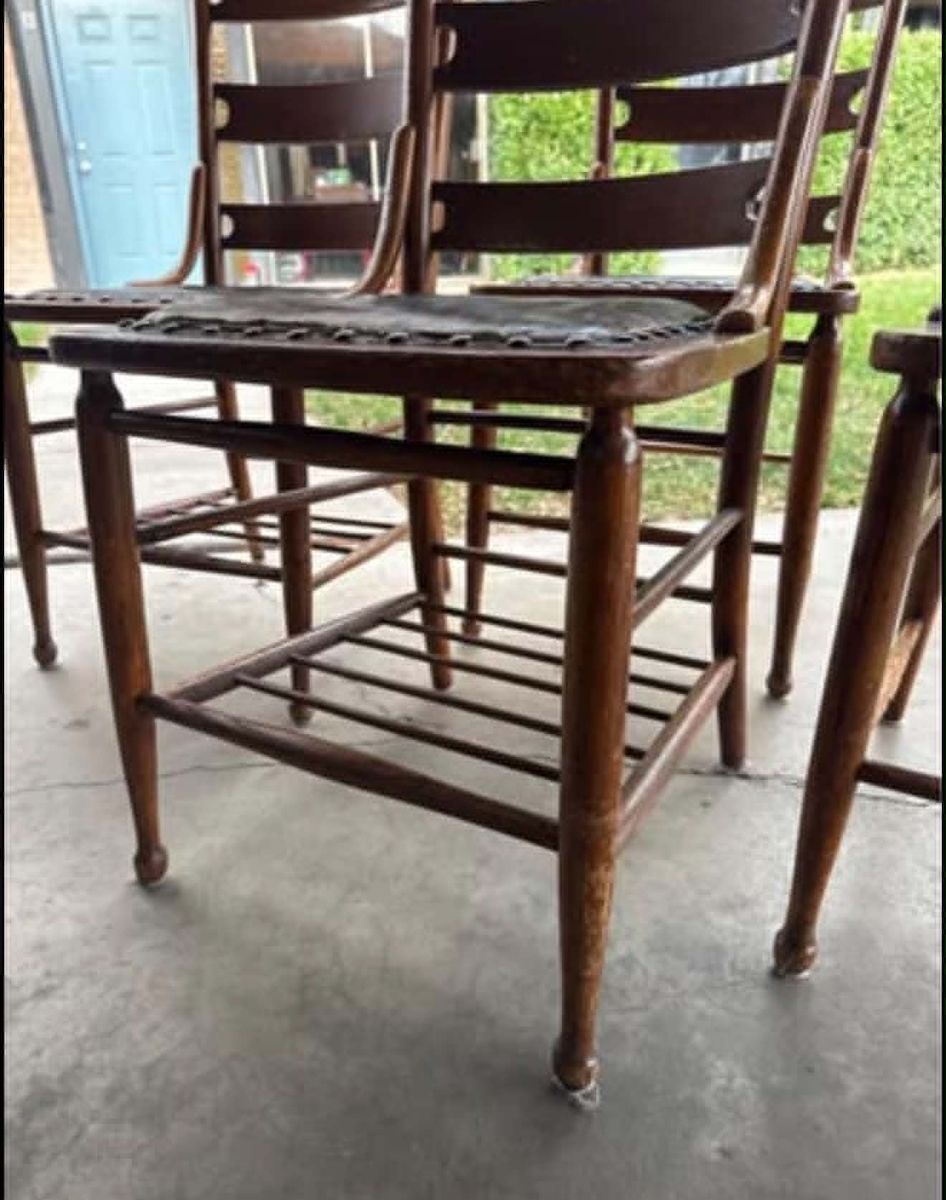 ANTIQUE VINTAGE SOLID WOOD STUDDED PRAYER CHAIRS