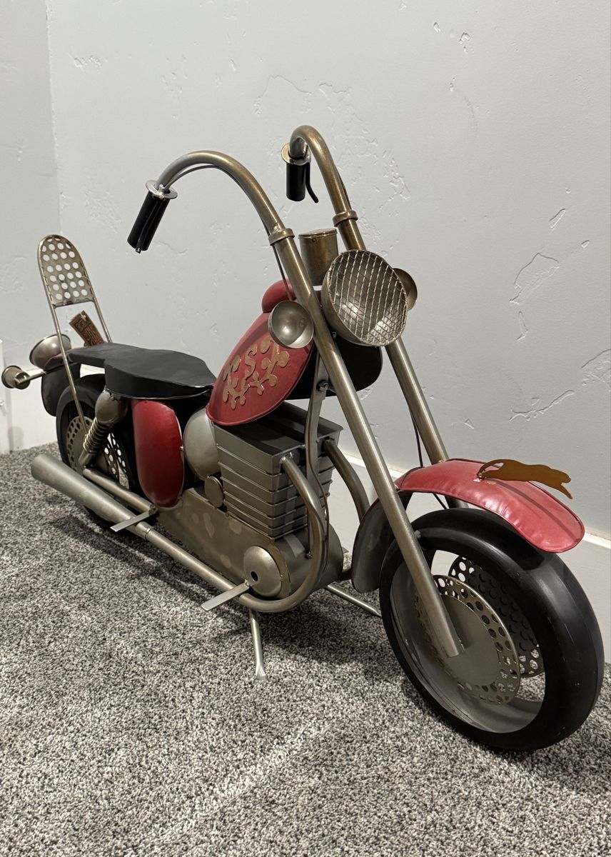 Large Metal Motorcycle Sculpture Chopper Model Decor