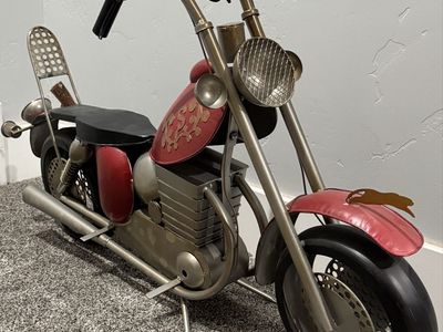 Large Metal Motorcycle Sculpture Chopper Model Decor