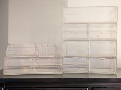 Clear Acrylic Stackable Makeup & Jewelry Organizer Drawers - multiple sets