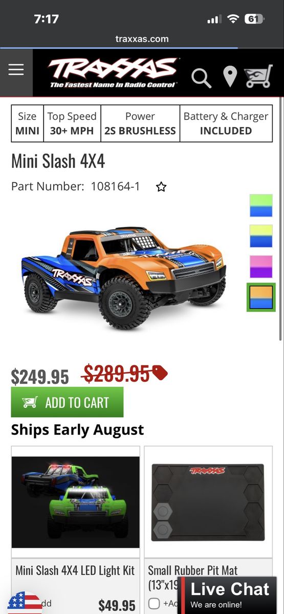 Traxxas Mini Slash 4x4 2S Brushless RC Truck - 30+ MPH, Battery & Charger Included