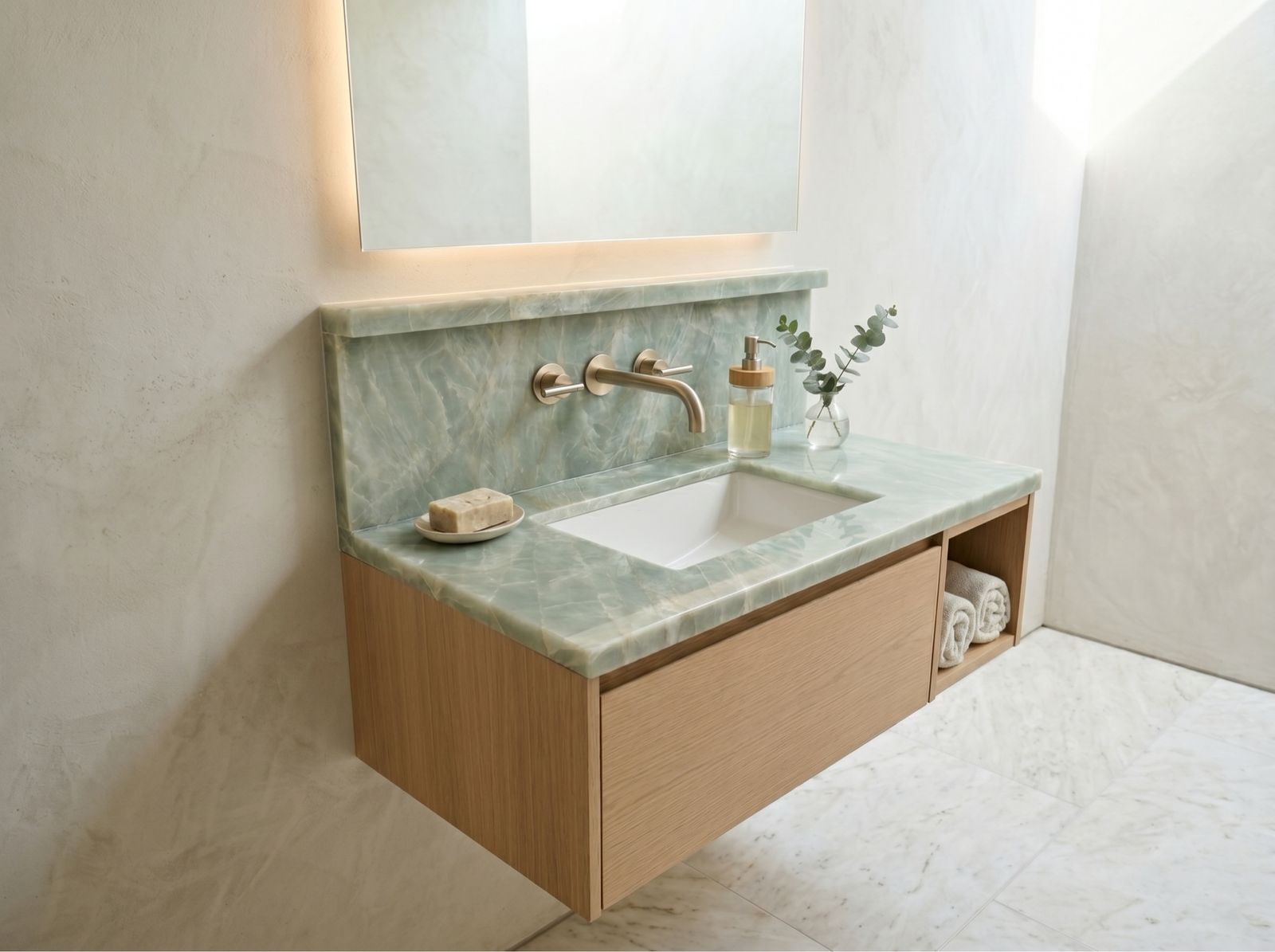 NEW Custom Green Aqua Bathroom Vanity Countertop and Backsplash