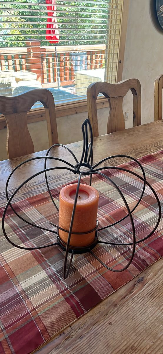 Rustic Metal Pumpkin Candle Holder. Perfect for fall decorating   