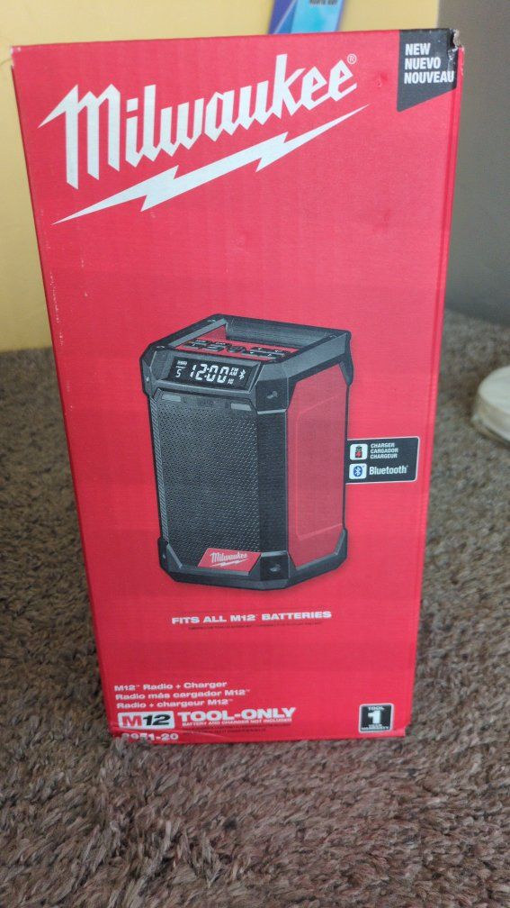 Milwaukee M12 Cordless Radio + Charger (Tool-Only) with Bluetooth, New in Box