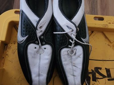 Nike Air Men's Black & White Leather Golf Shoes with Spikes - Size 14