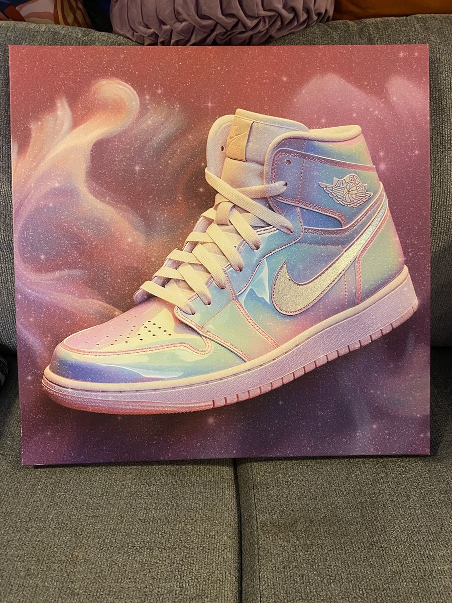 Nike Air Jordan 1 Sneaker Wall Art - Holographic Pink/Blue/Purple - Canvas Print