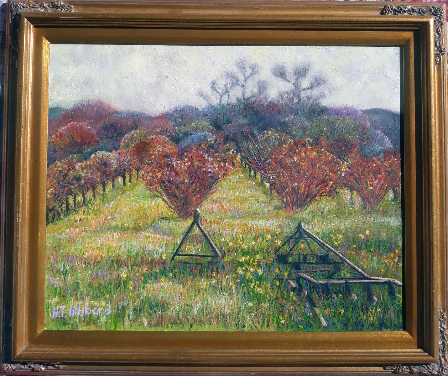 Paintings Art Framed Original Oil on Canvas Wall Art Fall Trees Autumn Vineyard Classical Landscape Art