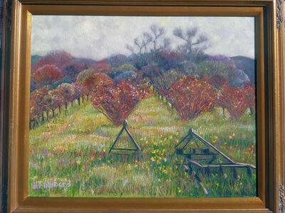 Paintings Art Framed Original Oil on Canvas Wall Art Fall Trees Autumn Vineyard Classical Landscape Art