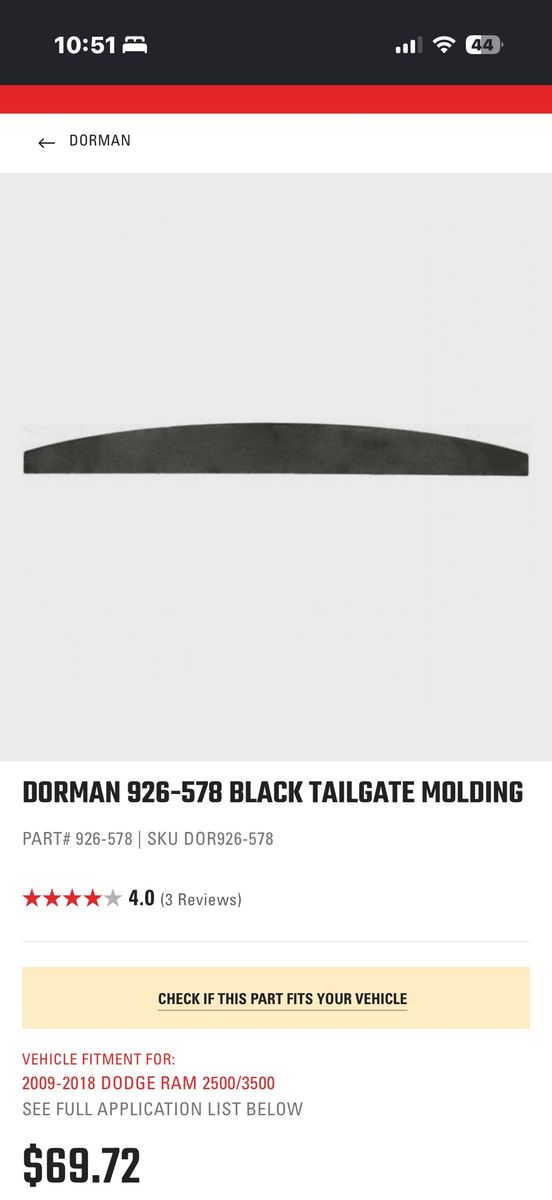 Ram tailgate molding 2009-2018 2500/3500
