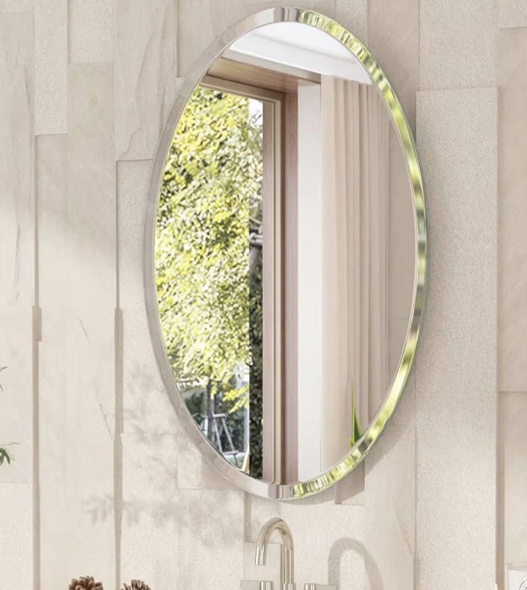 Oval Wall Mirror 24x36 inch Beveled Edge 1/4-inch Thick Float Glass Shatterproof - New