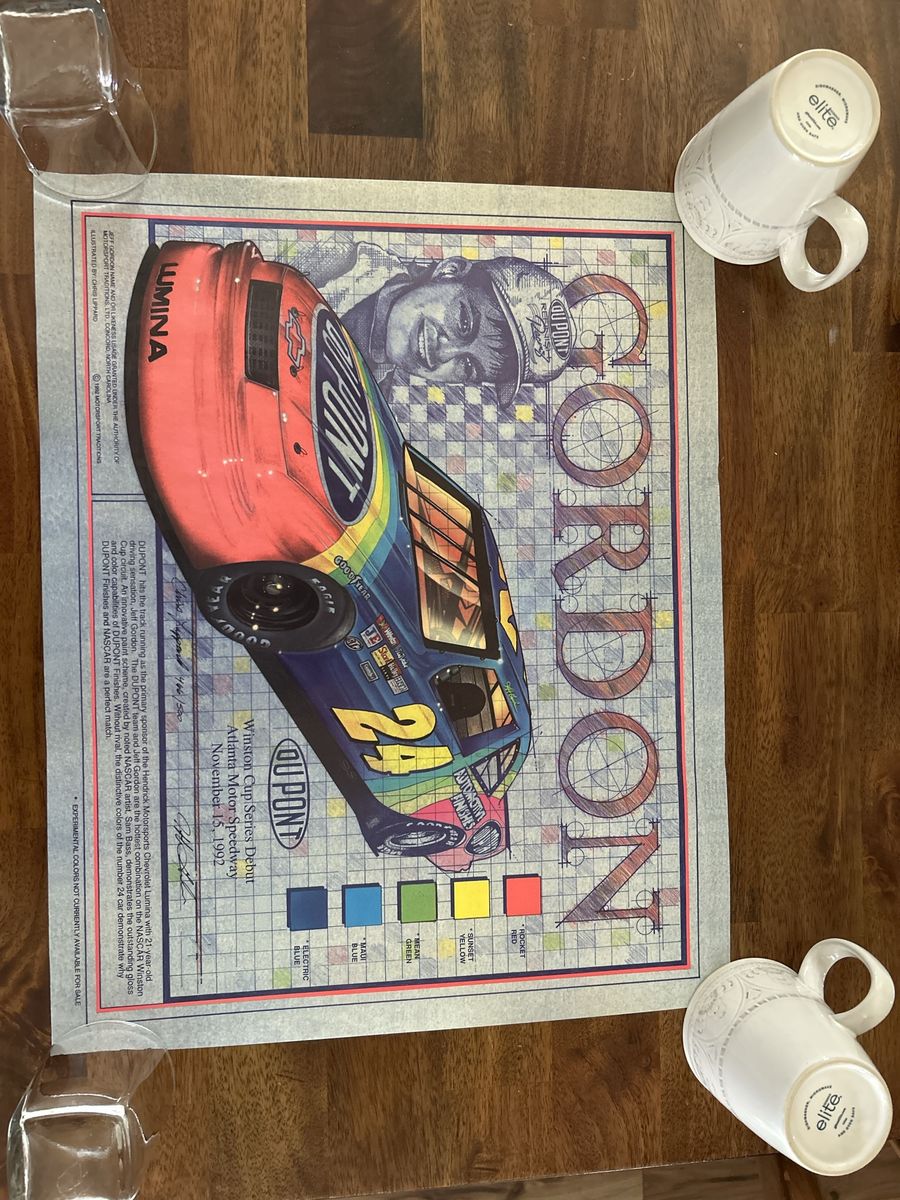 22x18 Limited Edition Autograph Poster Vintage Jeff Gordon DuPont #24 Winston Cup Debut Dual Hand Signed Poster 1992 Autograph 