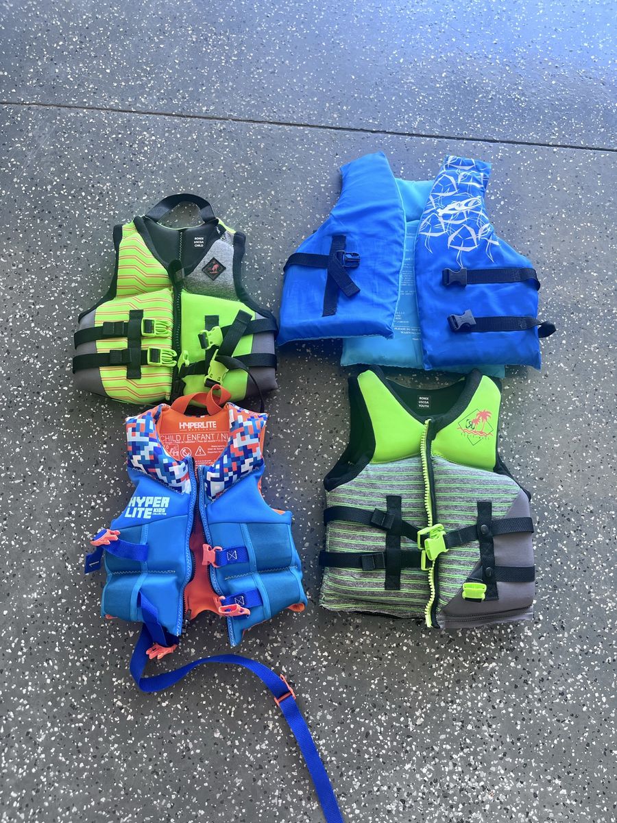 Various size kids life jackets