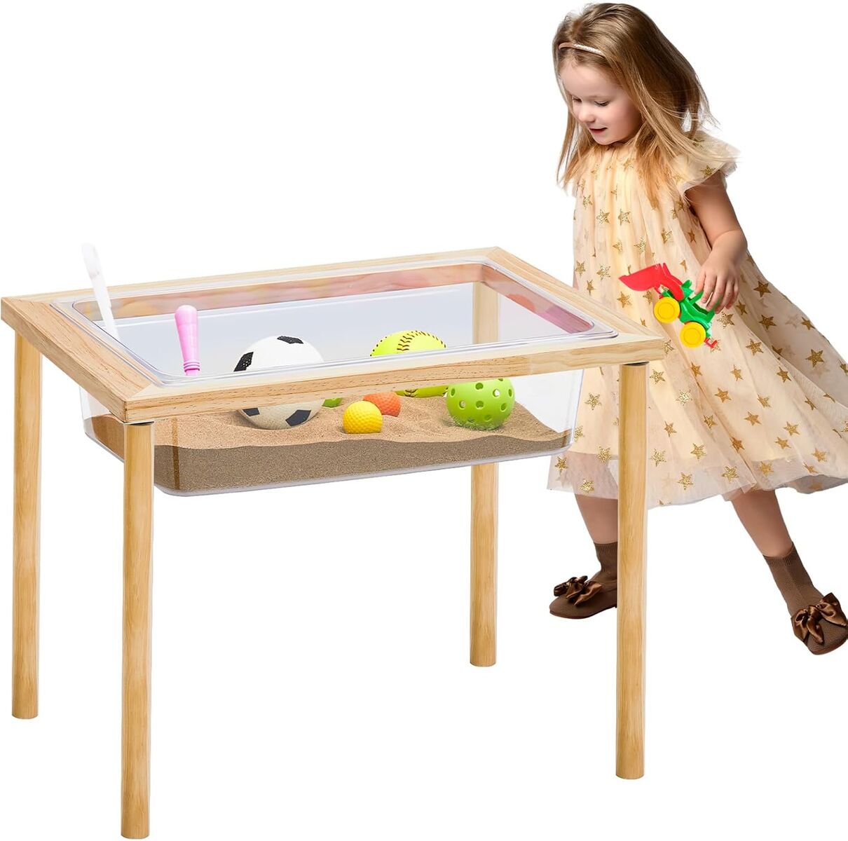 2 Pack - Sensory Table Wood Sand Table Water Table Interactive Kids Activity Table
