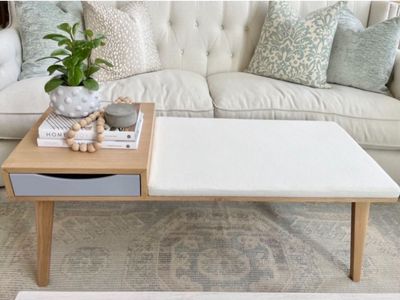 Solid Oak Modern Bench with drawer