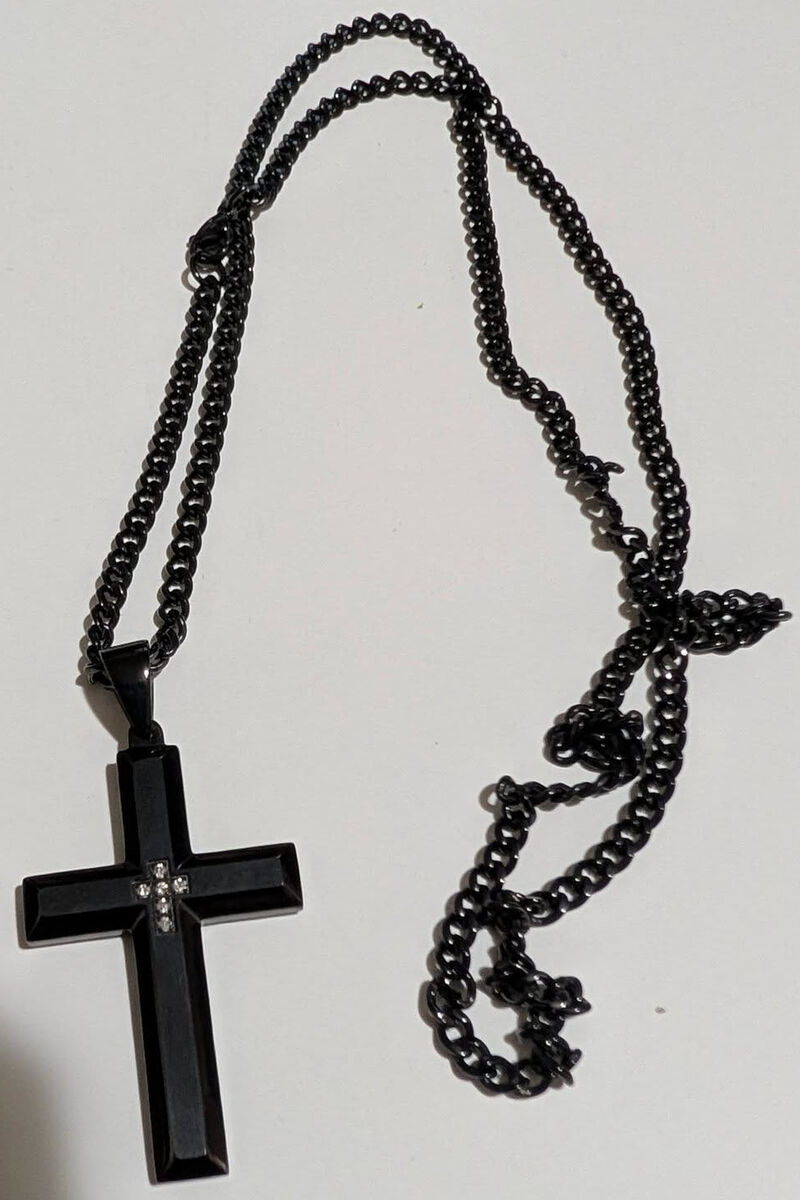 Stainless Steel Diamond Accent Cross Necklace