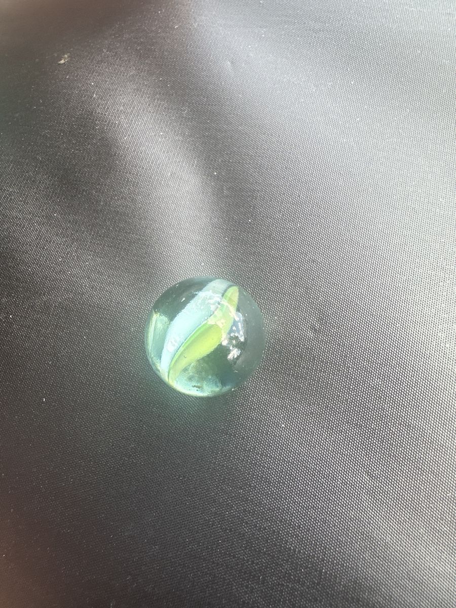 Vintage Clear Glass Marble with Blue and Green Swirls - Collectible Toy