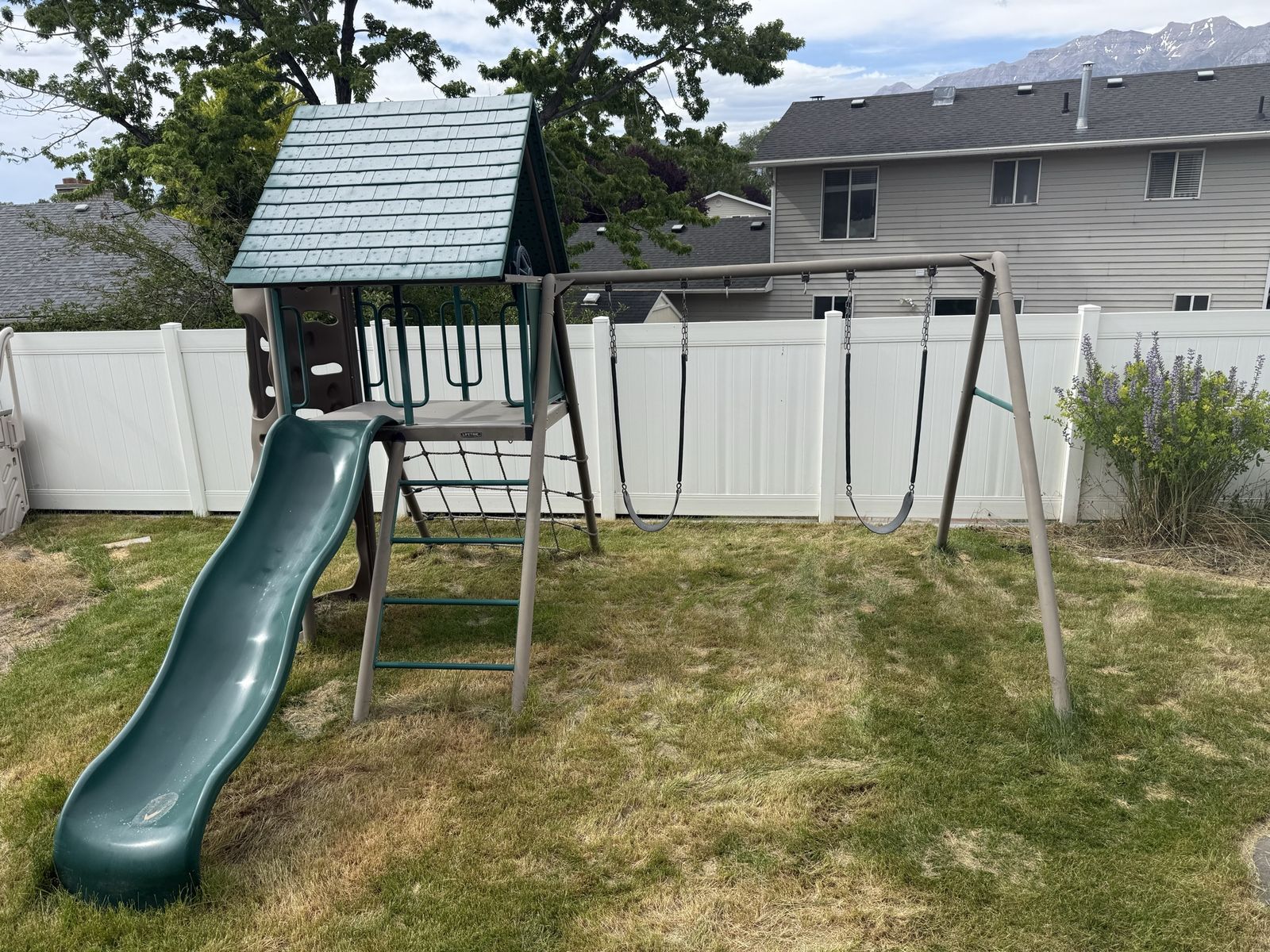 Lifetime Big Stuff Swing Set - Used Kids Outdoor Playset with Slide, Swings, and Climbing Wall