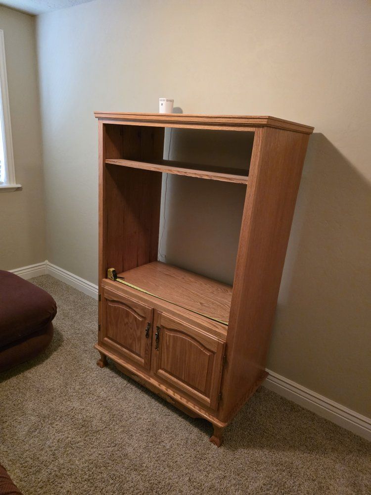 Oak Entertainment Center TV Stand with Storage Cabinet and Shelves