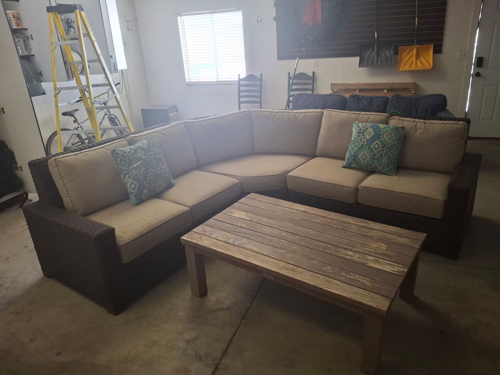 Outdoor Wicker Sectional Sofa Set with Coffee Table & Decorative Pillows