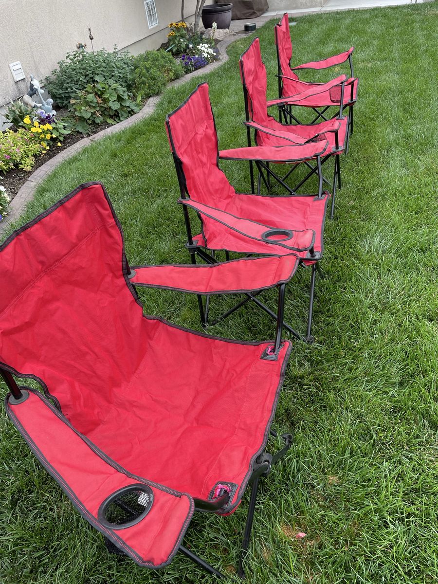 Red Folding Camp Chairs with Cupholders - Set of 4