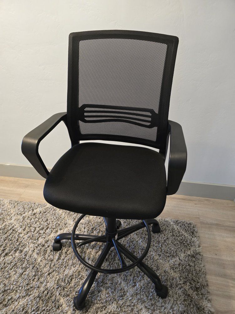 Black Adjustable Drafting Chair with Mesh Back and Foot Ring