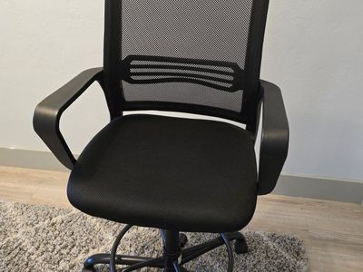 Black Adjustable Drafting Chair with Mesh Back and Foot Ring