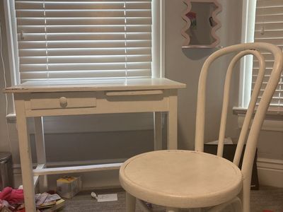 Vintage White Wood Desk & Chair Set - Shabby Chic Style with Drawer