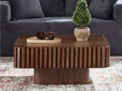 Wooden Square Coffee Table with Fluted Design & 240lb Weight Capacity Walnut Finish