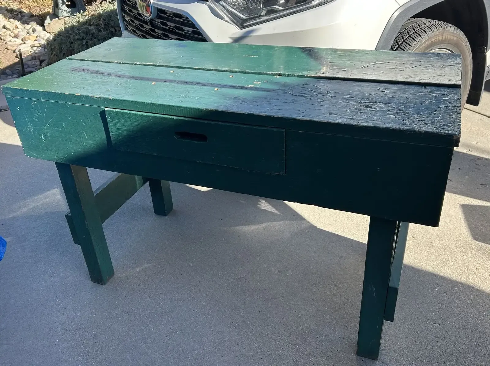 Vintage Wood Heavy Bench or Table John Deer Green