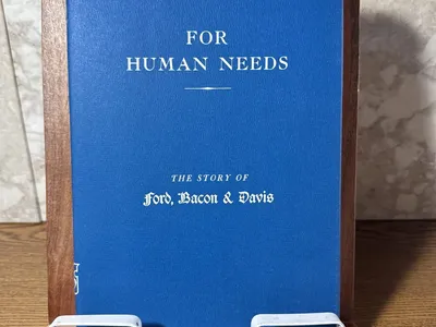 For Human Needs Story of Ford, Bacon & Davis 1st Edition HC Slipcase unread NM