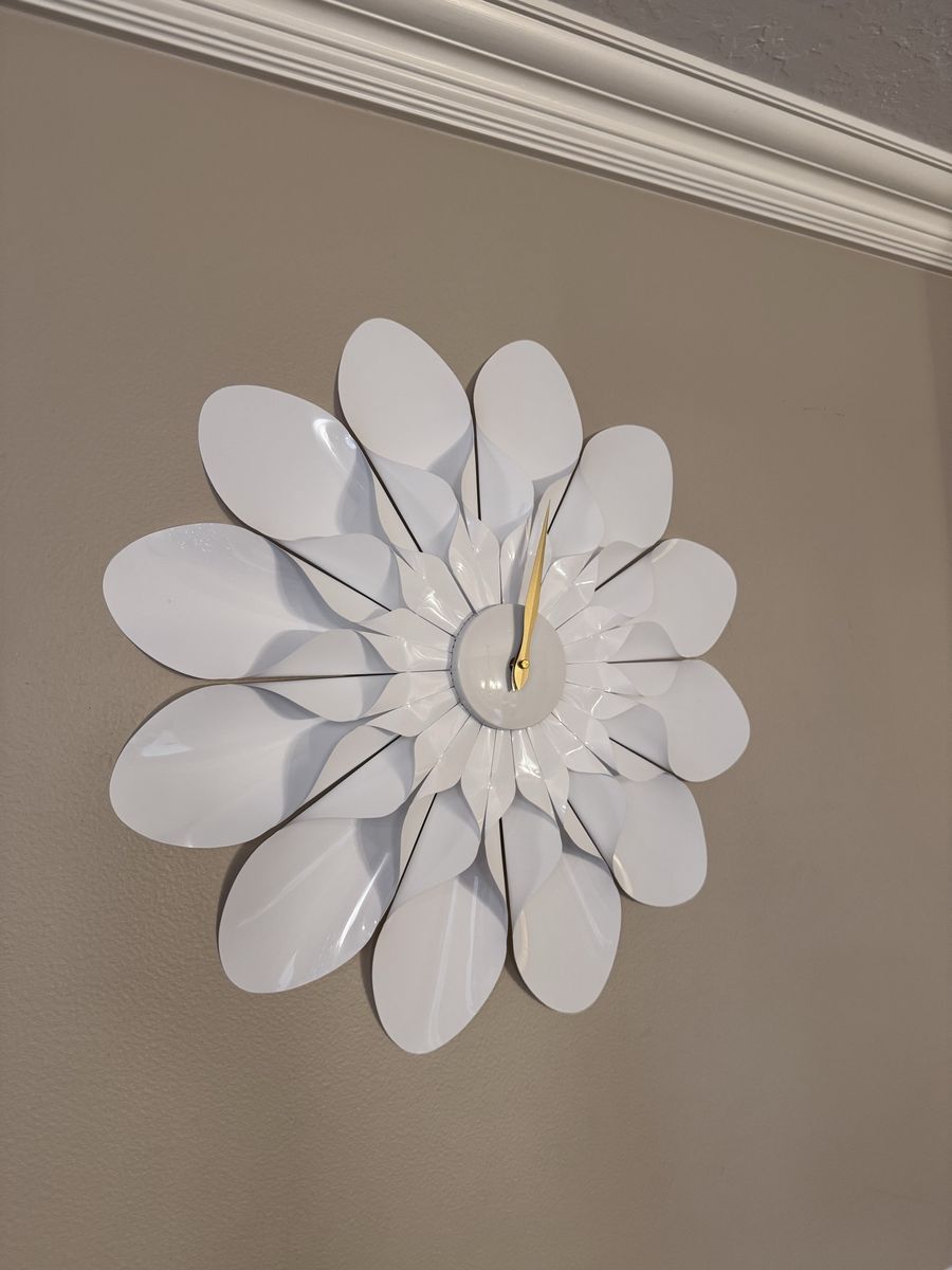 White Flower Wall Clock 24” Large Modern Floral