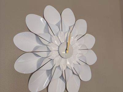 White Flower Wall Clock 24” Large Modern Floral