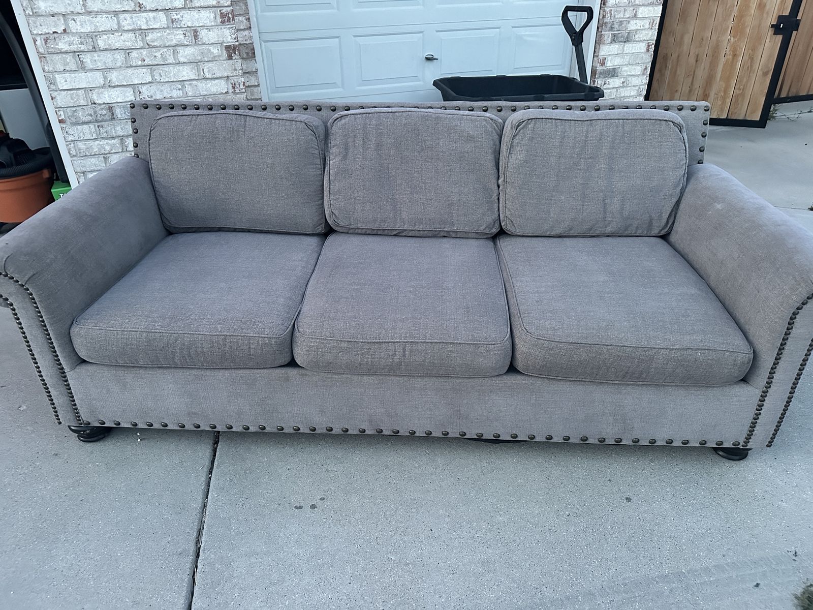 Gray Fabric Sofa Couch with Memory Foam Deep Seats & Removable Cushions - Nailhead Trim