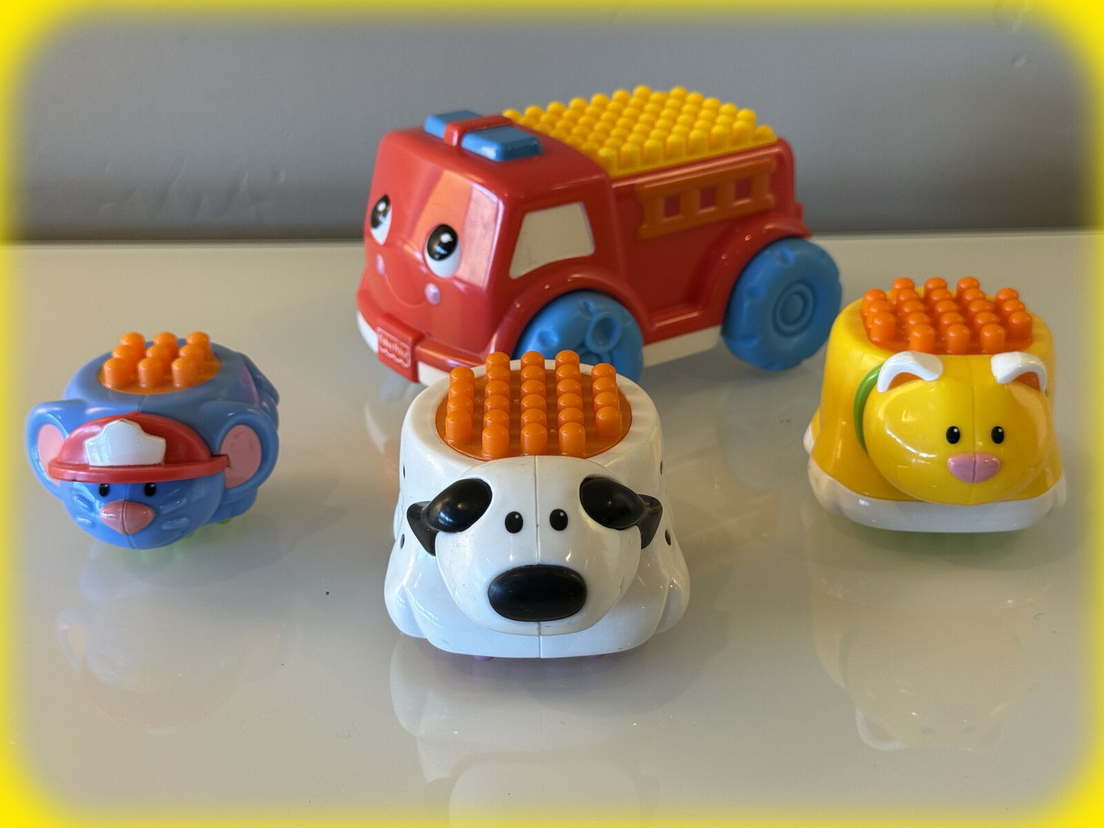 Fisher-Price - Brilliant Basics Shake & Stack Firetruck with Stacking Animal Blocks (2007) - No Longer in Production