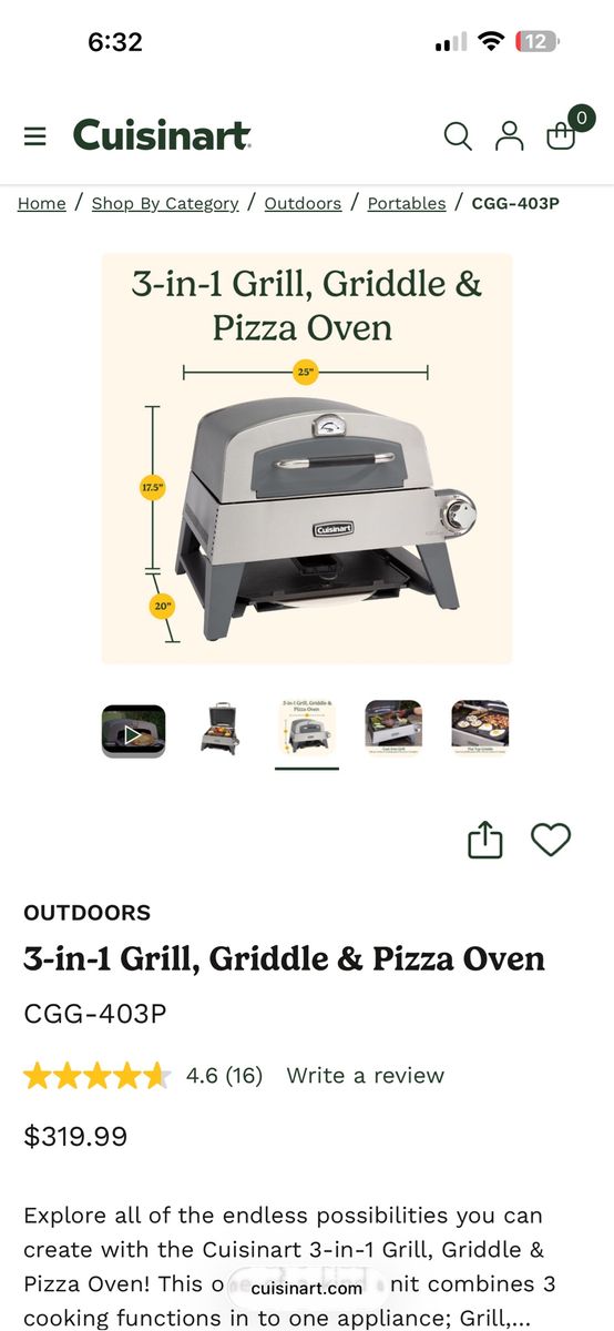 Cuisinart CGG-403P 3-in-1 Grill, Griddle & Pizza Oven Outdoor Cooker - Brand New in Box