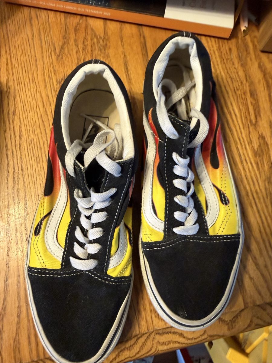 Vans Old Skool Fire Flame Sneakers Black/Yellow/Red US Men's 6/Women's 7.5 Canvas Lace-Up Shoes