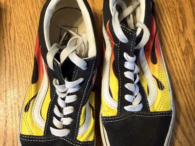 Vans Old Skool Fire Flame Sneakers Black/Yellow/Red US Men's 6/Women's 7.5 Canvas Lace-Up Shoes