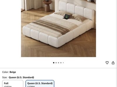 Queen sized upholster covered boucle bed.. New in box!!!