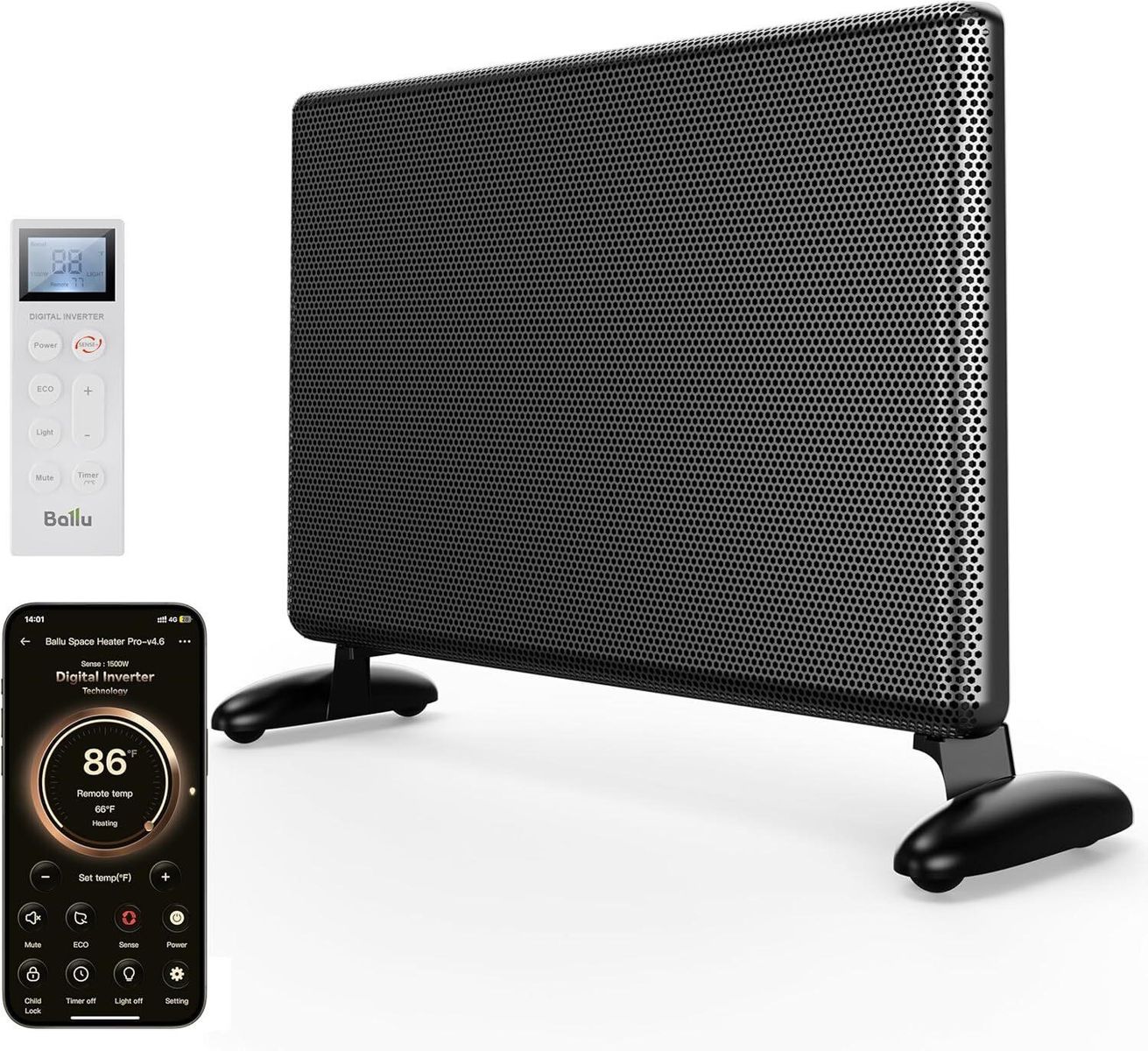 Ballu Mica Infrared Panel Heater, Smart WiFi Black