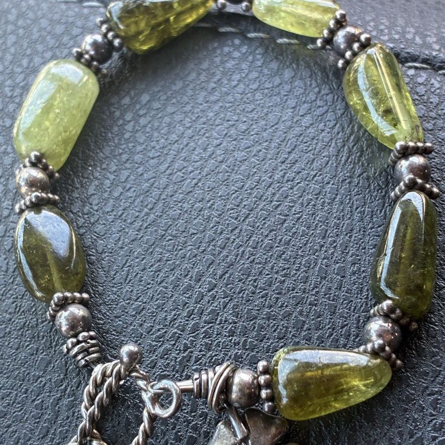 Sterling Silver Peridot Gemstone Clover Charm Toggle Bracelet, 925 Stamped