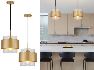 9.8" Modern Pendant Lights Kitchen Island 2 Pack - Gold & Glass