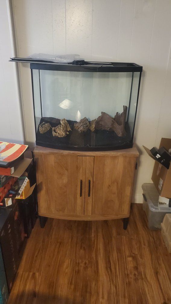 35 gallon bowfront aquarium + stand + accessories
