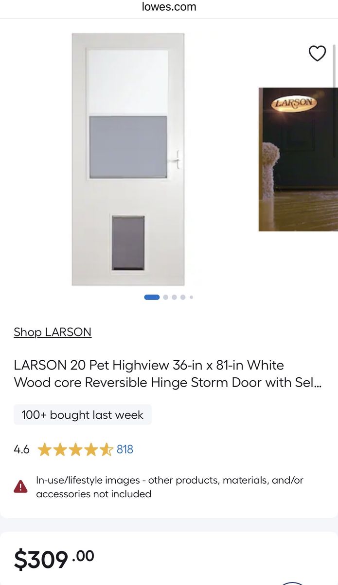 LARSON 20 Pet Highview 36-in x 81-in White Wood core Reversible Hinge Storm Door
