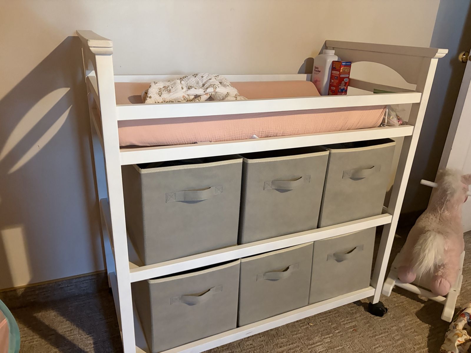 Baby Changing Table, Storage Drawers, Changing Pad, and Covers