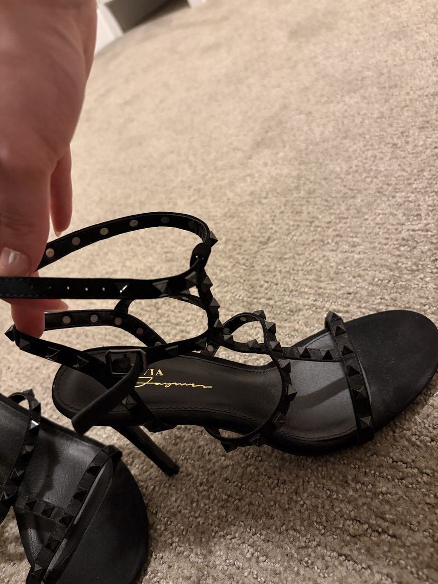 Olivia Faymer Black Studded Strappy High Heel Sandals Size 7