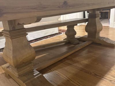 Rustic Wooden Trestle Dining Table with Baluster Pedestal Legs