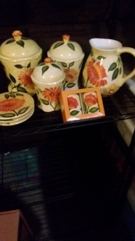 CERAMIC KITCHEN ACCESSORIES..BEAUTIFUL ORANGE FLOWER DESIGN